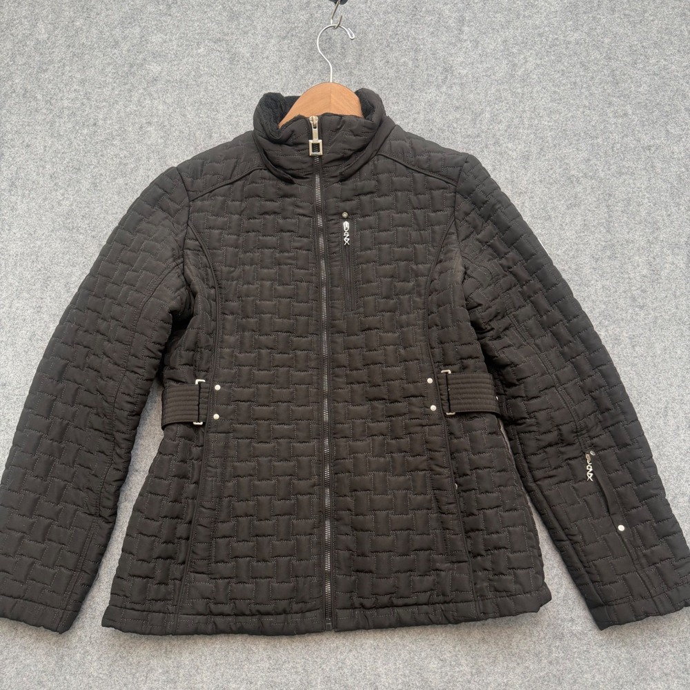 ZeroXposur Womens Black Quilted Faux Fur Lined Puffer Jacket Water Resistant S